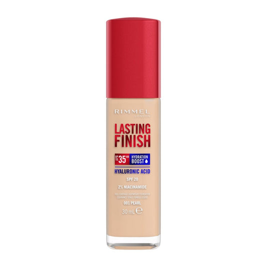Rimmel London, Lasting Finish 35H, 001 Pearl, fondotinta, lunga tenuta, idratante, formula vegana, alta coprenza, 30ml