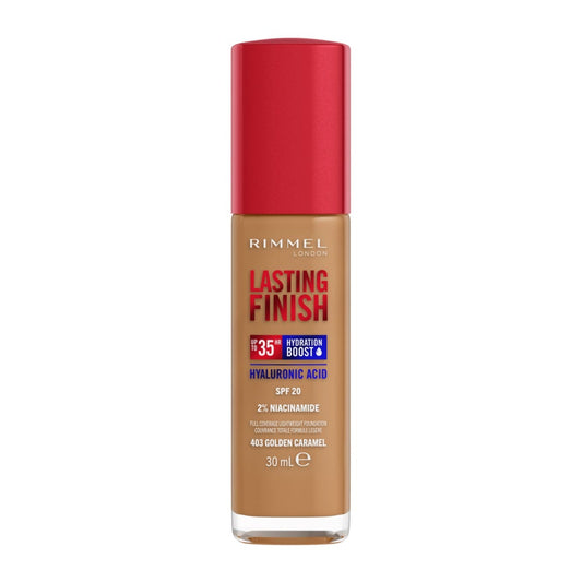 Rimmel London, Lasting Finish 35H, 403 Golden Caramel, fondotinta, lunga tenuta, idratante, formula vegana, alta coprenza, 30ml