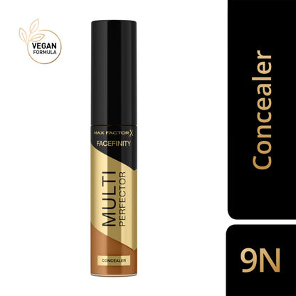 Max Factor Facefinity Multi-Perfector Correttore Liquido Tutto in Uno, Nasconde le Imperfezioni, Luminosità Istantanea, Finitura Naturale, Vegano, Copertura Personalizzabile, 10 Tonalità, 9N, 11ml