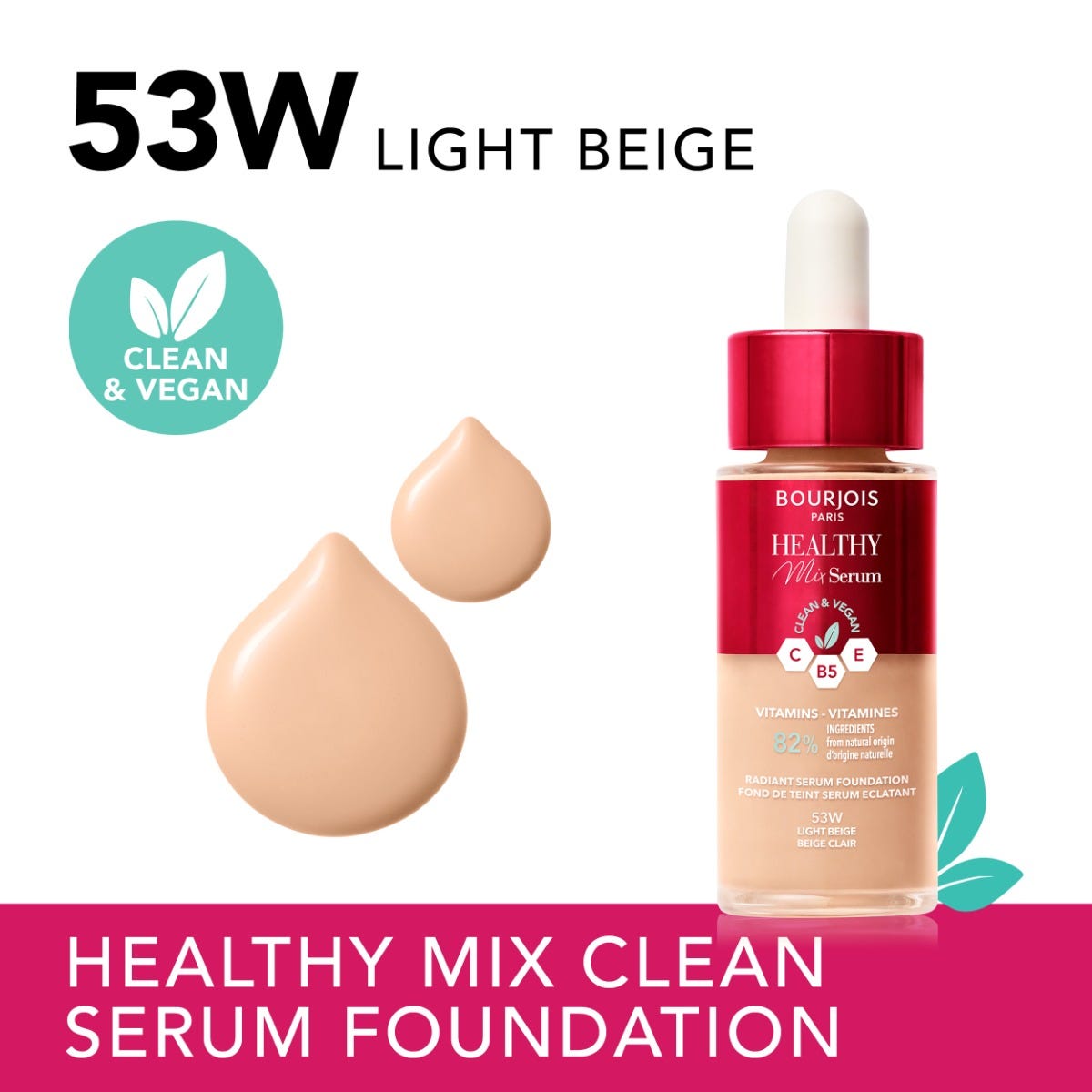 Bourjois Healthy Mix Serum Foundation - #53W Light Beige, 30 ml