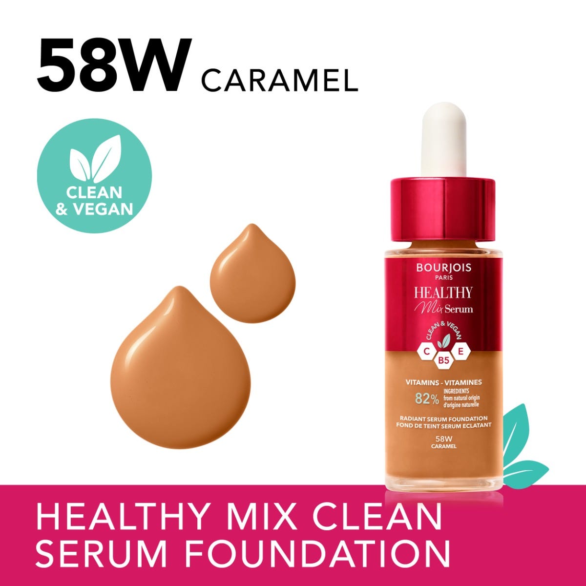Bourjois Healthy Mix Serum Foundation - #58W Caramel, 30 ml