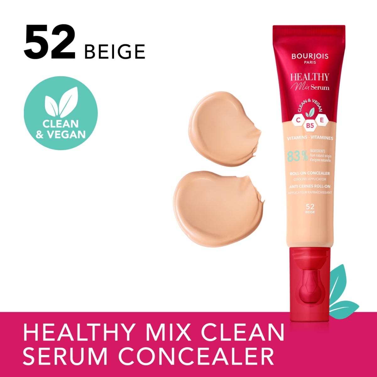 Bourjois Healthy Mix 2-in-1 Correttore in siero, Leviga nel tempo rughe e segni d’espressione, Rinfresca la zona del contorno occhi, con Caffeina, Vitamine C, E e B5, Vegano, Applicatore rinfrescante, Beige, 11 ml