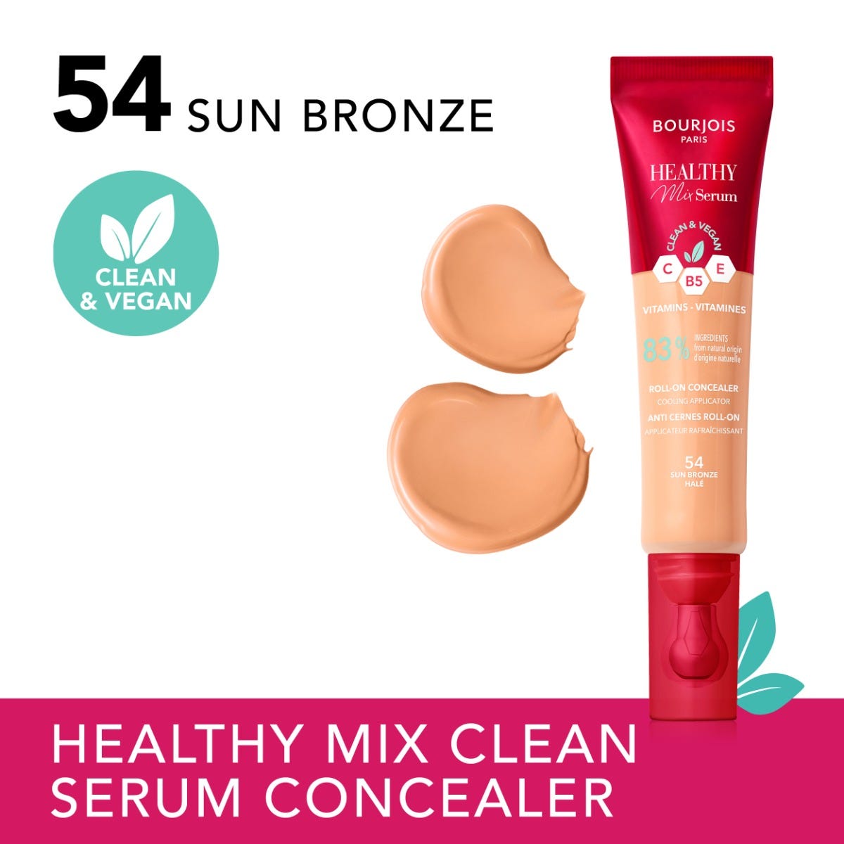 Bourjois Healthy Mix 2-in-1 Correttore in siero, Leviga nel tempo rughe e segni d’espressione, Rinfresca la zona del contorno occhi, con Caffeina, Vitamine C, E e B5, Vegano, Applicatore rinfrescante, Sun Bronze, 11 ml