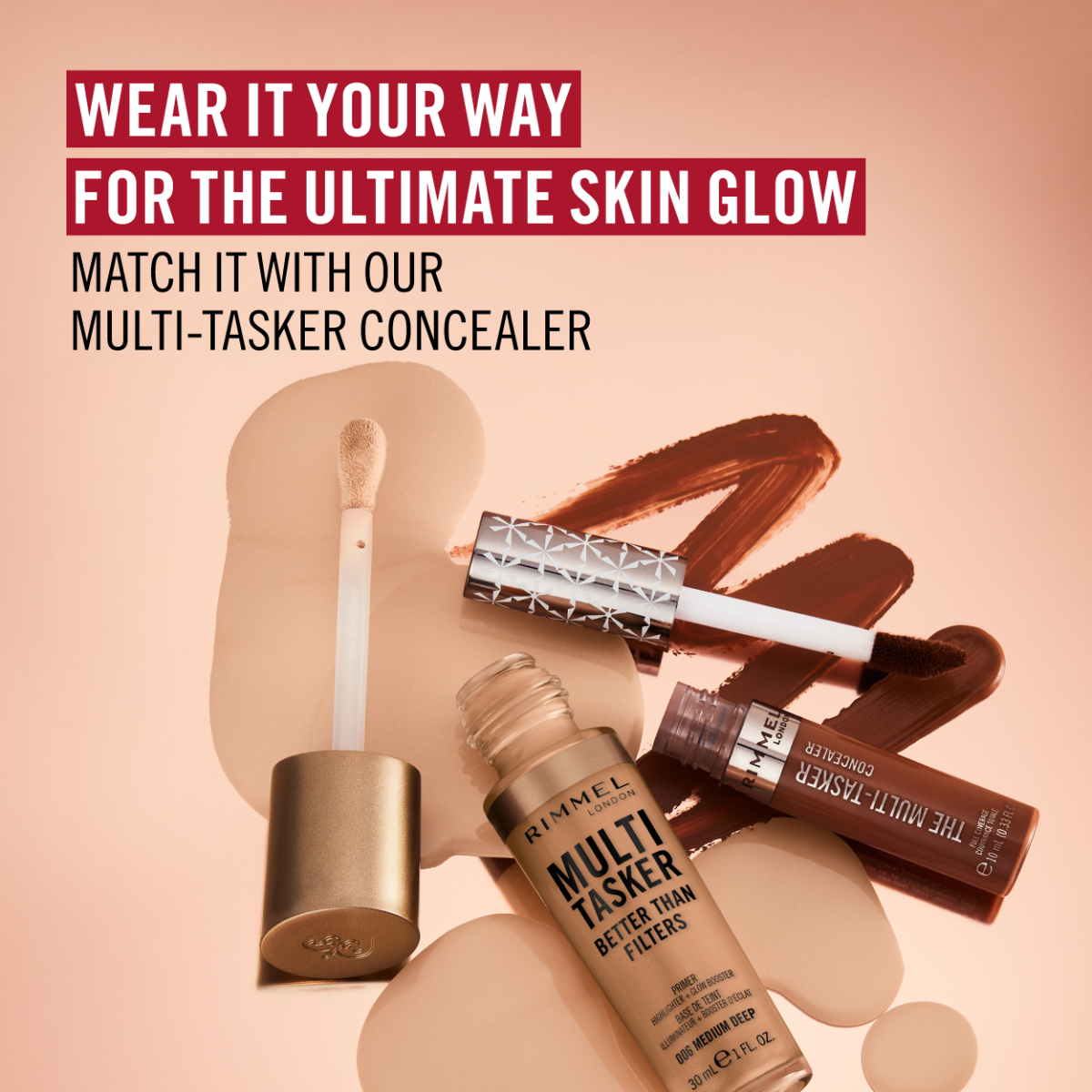 Rimmel Multi-Tasker Better Than Filters, 007 Deep, Primer Viso, Glow Booster e Illuminante, Formula Vegana, Leggera, Antietà, con Pigmenti che Riflettono la Luce, Maxi Applicatore Soft-Touch, 30ml (1oz)