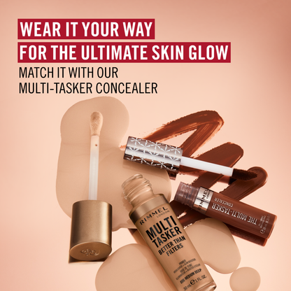 Rimmel Multi-Tasker Better Than Filters, 007 Deep, Primer Viso, Glow Booster e Illuminante, Formula Vegana, Leggera, Antietà, con Pigmenti che Riflettono la Luce, Maxi Applicatore Soft-Touch, 30ml (1oz)