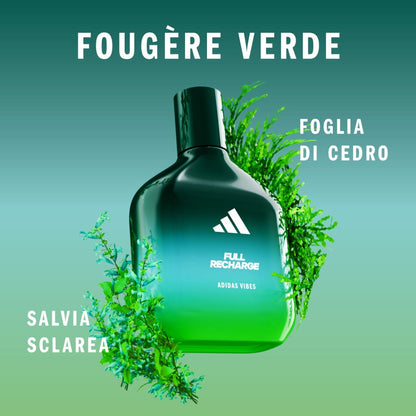 Adidas Vibes Full Recharge Eau de Parfum,  Foglia di Cedro e Salvia Sclarea 100 ml