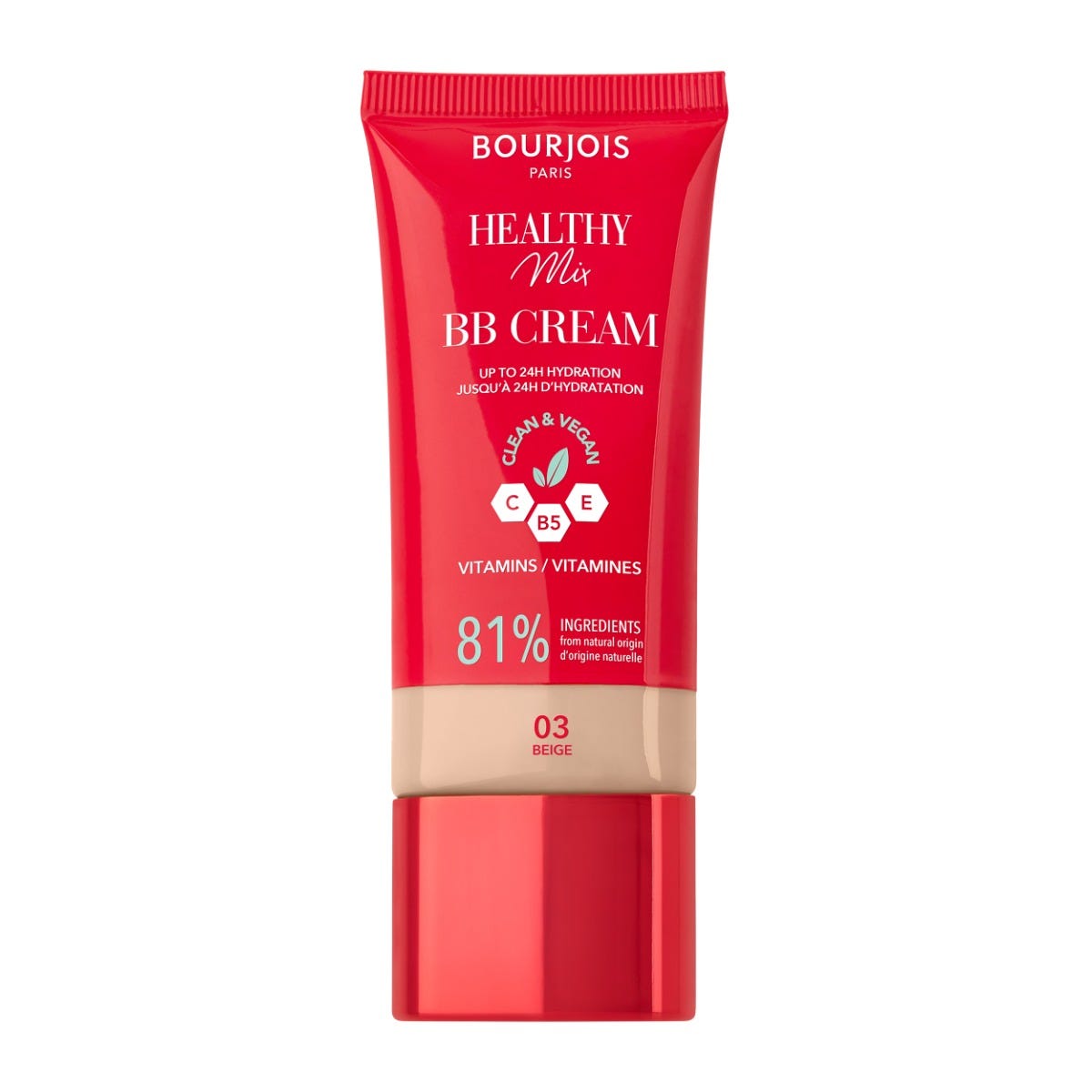 Bourjois Healthy Mix, 03 Beige, BB Cream, Copertura e idratazione per tutto il giorno, Vitamina C, E e B5, Formula vegana e clean, 30 ml