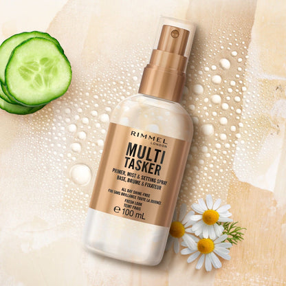 Rimmel London, PrimerMulti-Tasker, Mist & Setting Spray, Finish luminoso e naturale, Prepara l’incarnato, Rinfresca la pelle, Potere fissante tutto il giorno, Formula vegana, 100 ml