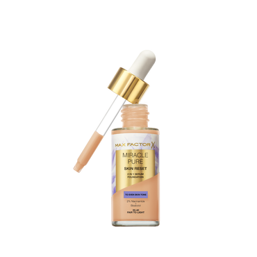 Max Factor Miracle Pure 2in1 Skin Reset Serum Foundation, 30-40, Fair to Light , formula vegan, uniforma l’incarnato, copertura media, finish matte satinato, Formula con Niacinamide e Bisabololo, 30 ml