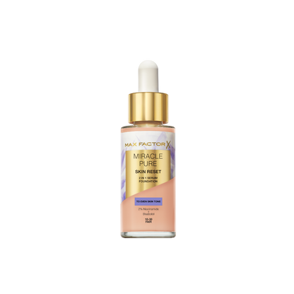 Max Factor Miracle Pure 2in1 Skin Reset Serum Foundation, 10-30, Fair, formula vegan, uniforma l’incarnato, copertura media, finish matte satinato, Formula con Niacinamide e Bisabololo, 30 ml