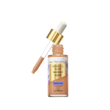 Max Factor Miracle Pure 2in1 Skin Reset Serum Foundation, 60-80 Light to Medium , formula vegan, uniforma l’incarnato, copertura media, finish matte satinato, Formula con Niacinamide e Bisabololo, 30 ml