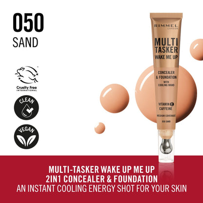 Rimmel Multi-Tasker Wake Me Up, 25 Rose Ivory, Correttore & Fondotinta, Illumina, Corregge, Copertura modulabile, Finish Radioso, Formula Vegana, 20ml
