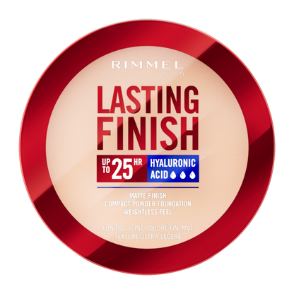 Rimmel Lasting Finish, 001 Fair Porcelain, Fondotinta Compatto, Finish Soft-Focus, Finish opaco, Coprenza totale, SPF20, Formula vegana, 7 g