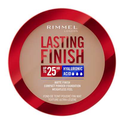 Rimmel Lasting Finish, 009 Honey, Fondotinta Compatto, Finish Soft-Focus, Finish opaco, Coprenza totale, SPF20, Formula vegana, 7 g