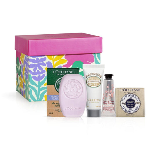 L'Occitane Cofanetto Shampoo Solido 60g + Crema Mani 10ml + Concentrato Latte Mandorla 20ml + Sapone Solido 50g