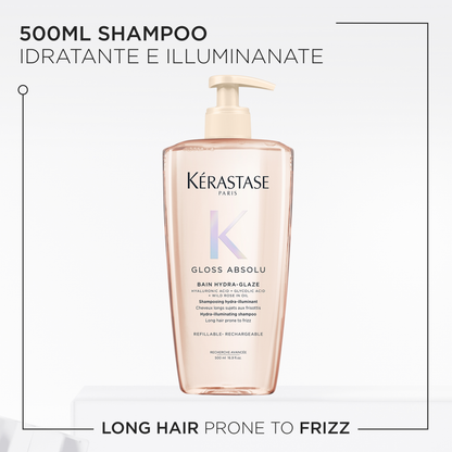 Kérastase Gloss Absolu Bain Ricaricabile Hydra-glaze per capelli tendenti al crespo 500ml